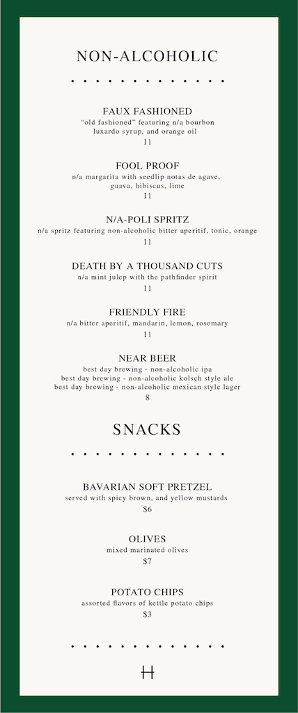 Bar Henry Cocktail Menu
