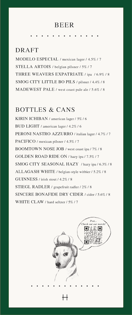 Bar Henry Cocktail Menu