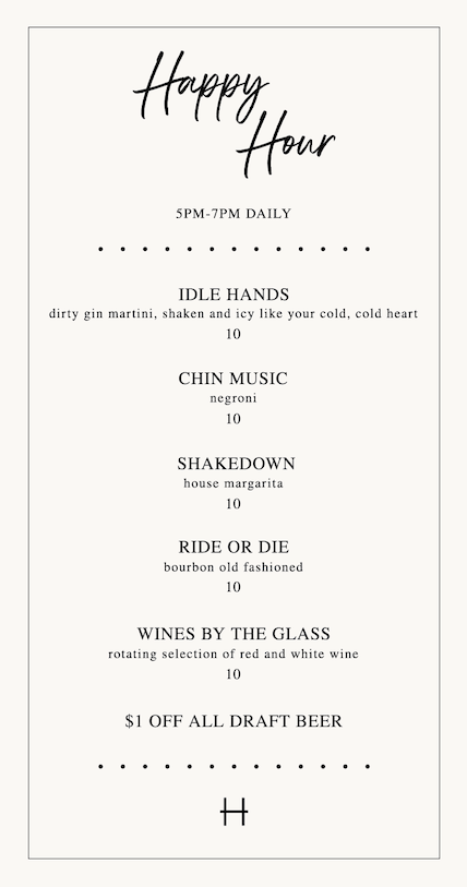 Bar Henry Happy Hour Menu